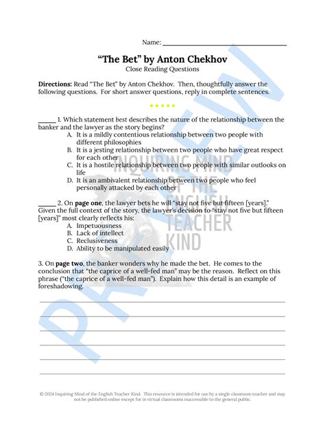 the bet short story questions.